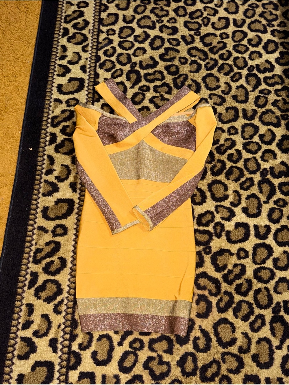 Golden Yellow Metallic-Trim Mini Bodycon Dress